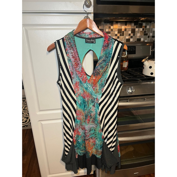 Tango Mango Multi Pattern Ruffled Botton V-Neck Dress XL - Picture 2 of 7